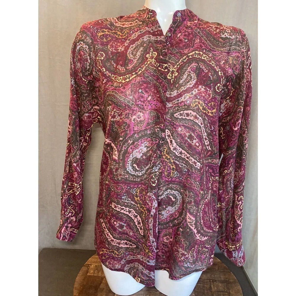 Ralph Lauren Purple Red Green Paisley Blouse Long Sleeves Cotton Size Small